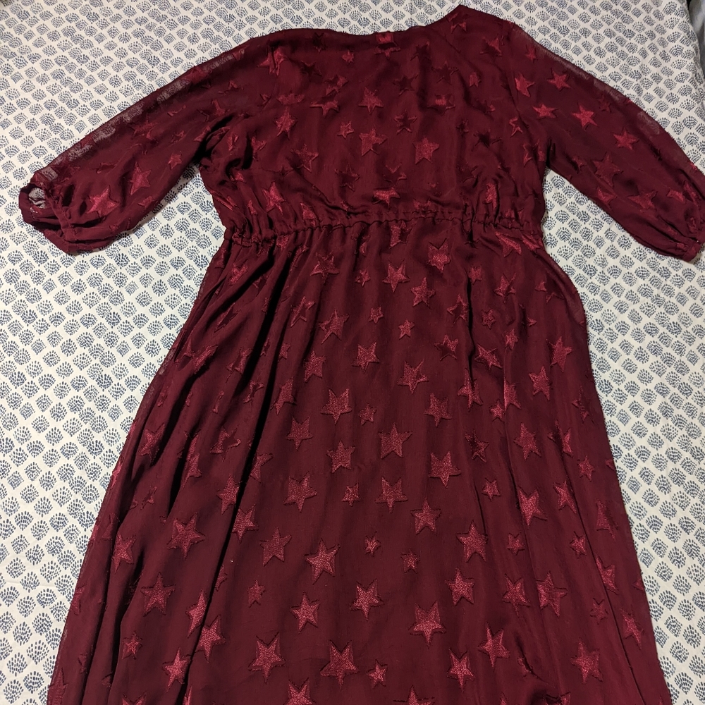 Modcloth Burgundy Star Print Fall Peasant Dress
